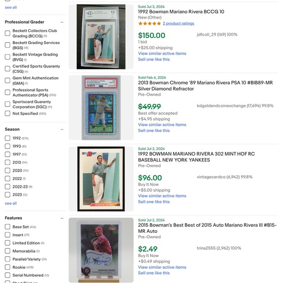 1992 Bowman Mariano Rivera rookie card - Picture 3 of 3